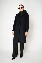 Rocco Ragni Virgin Wool Coat with Detachable Hood and Chest Piece in Black