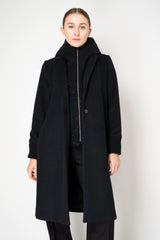 Rocco Ragni Virgin Wool Coat with Detachable Hood and Chest Piece in Black