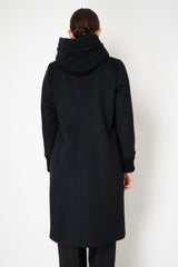 Rocco Ragni Virgin Wool Coat with Detachable Hood and Chest Piece in Black