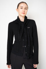 Fabiana Filippi Sequin Embellished Silk Wool Triangle Scarf in Black