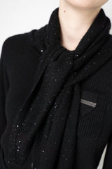 Fabiana Filippi Sequin Embellished Silk Wool Triangle Scarf in Black
