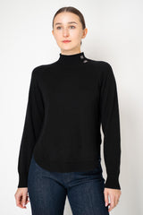 Rocco Ragni Wool Cashmere Knit Turtleneck Pullover with Brilliant Beading Detail in Black