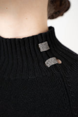 Rocco Ragni Wool Cashmere Knit Turtleneck Pullover with Brilliant Beading Detail in Black