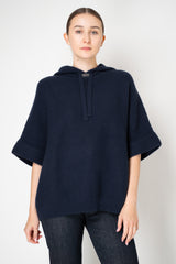 Rocco Ragni Knit Cashmere Hooded Pullover with Brilliant Detail in Navy