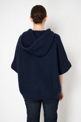 Rocco Ragni Knit Cashmere Hooded Pullover with Brilliant Detail in Navy