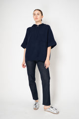 Rocco Ragni Knit Cashmere Hooded Pullover with Brilliant Detail in Navy