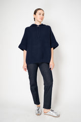 Rocco Ragni Knit Cashmere Hooded Pullover with Brilliant Detail in Navy