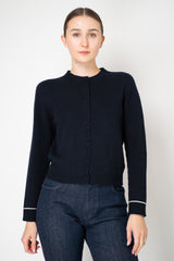 Fabiana Filippi Wool Cashmere Knit Cardigan with Bi-Colour Cuff Detail in Midnight Navy