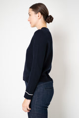Fabiana Filippi Wool Cashmere Knit Cardigan with Bi-Colour Cuff Detail in Midnight Navy