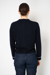 Fabiana Filippi Wool Cashmere Knit Cardigan with Bi-Colour Cuff Detail in Midnight Navy
