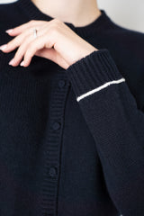 Fabiana Filippi Wool Cashmere Knit Cardigan with Bi-Colour Cuff Detail in Midnight Navy