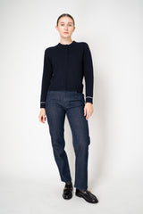 Fabiana Filippi Wool Cashmere Knit Cardigan with Bi-Colour Cuff Detail in Midnight Navy