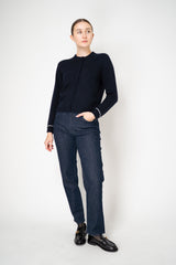 Fabiana Filippi Wool Cashmere Knit Cardigan with Bi-Colour Cuff Detail in Midnight Navy
