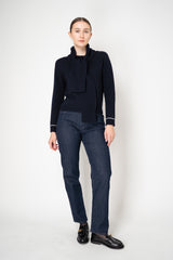 Fabiana Filippi Wool Cashmere Knit Cardigan with Bi-Colour Cuff Detail in Midnight Navy