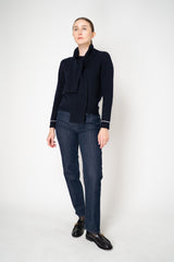 Fabiana Filippi Wool Cashmere Knit Cardigan with Bi-Colour Cuff Detail in Midnight Navy