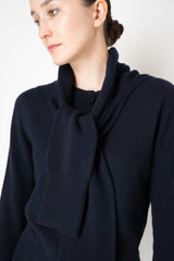 Fabiana Filippi Wool Cashmere Knit Shoulder Shrug with Faux Sleeve in Navy