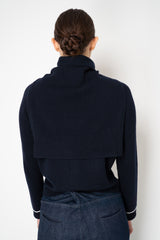 Fabiana Filippi Wool Cashmere Knit Shoulder Shrug with Faux Sleeve in Navy