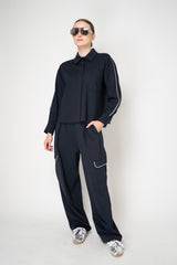 Fabiana Filippi Viscose Blend Scuba Collared Track Jacket in Navy