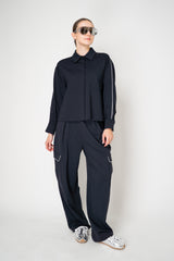 Fabiana Filippi Viscose Blend Scuba Cargo Trousers  in Navy