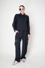 Fabiana Filippi Viscose Blend Scuba Collared Track Jacket in Navy