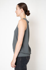 Fabiana Filippi Crepe De Chine Sleeveless Top With Tulle Trim in Grey Teal
