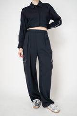 Fabiana Filippi Viscose Blend Scuba Cargo Trousers  in Navy