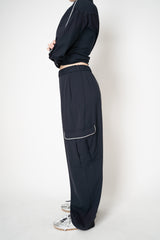Fabiana Filippi Viscose Blend Scuba Cargo Trousers  in Navy