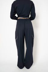 Fabiana Filippi Viscose Blend Scuba Cargo Trousers  in Navy