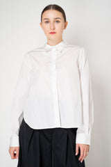 Sara Roka Crash Taffeta Button-Up Blouse with Trail Hem in White