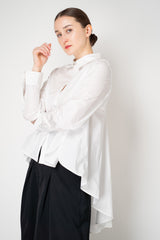 Sara Roka Crash Taffeta Button-Up Blouse with Trail Hem in White