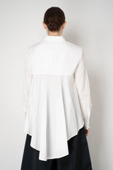 Sara Roka Crash Taffeta Button-Up Blouse with Trail Hem in White