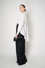 Sara Roka Crash Taffeta Button-Up Blouse with Trail Hem in White