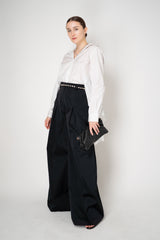 Sara Roka Crash Taffeta Button-Up Blouse with Trail Hem in White