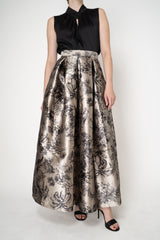 Lunatica Milano Satin Maxi Pleated Skirt in Parrot Botanical Print