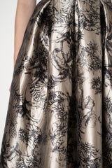 Lunatica Milano Satin Maxi Pleated Skirt in Parrot Botanical Print