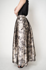 Lunatica Milano Satin Maxi Pleated Skirt in Parrot Botanical Print