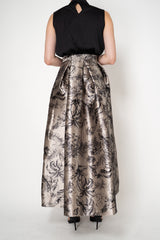 Lunatica Milano Satin Maxi Pleated Skirt in Parrot Botanical Print