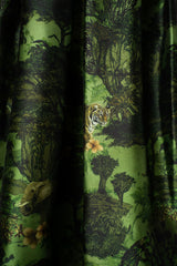 Lunatica Milano Satin Maxi Pleated Skirt in Dark Green Jungle Print