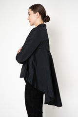 Sara Roka Crash Taffeta Button-Up Blouse with Trail Hem in Black