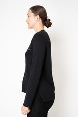 Rocco Ragni Wool Cashmere Knit Round Neck Cardigan with Filo Diamante Chest Pocket in Black