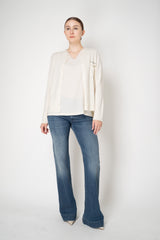 Fabiana Filippi Crepe De Chine Sleeveless Top With Tulle Trim in Cream