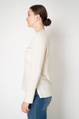 Rocco Ragni Wool Cashmere Knit Round Neck Cardigan with Filo Diamante Chest Pocket in Off-White
