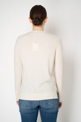 Rocco Ragni Wool Cashmere Knit Round Neck Cardigan with Filo Diamante Chest Pocket in Off-White