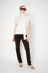 Fabiana Filippi Wool Cashmere Knit Short Sleeve Pullover With Detachable Scarf in Off-White