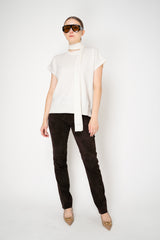 Fabiana Filippi Wool Cashmere Knit Short Sleeve Pullover With Detachable Scarf in Off-White
