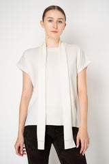 Fabiana Filippi Wool Cashmere Knit Short Sleeve Pullover With Detachable Scarf in Off-White