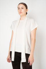 Fabiana Filippi Wool Cashmere Knit Short Sleeve Pullover With Detachable Scarf in Off-White