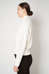 Fabiana Filippi Merino Wool High Neck Cardigan with Gold Knot Brooch in Off-White