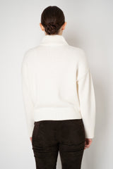 Fabiana Filippi Merino Wool High Neck Cardigan with Gold Knot Brooch in Off-White