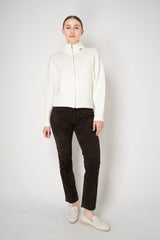 Fabiana Filippi Merino Wool High Neck Cardigan with Gold Knot Brooch in Off-White